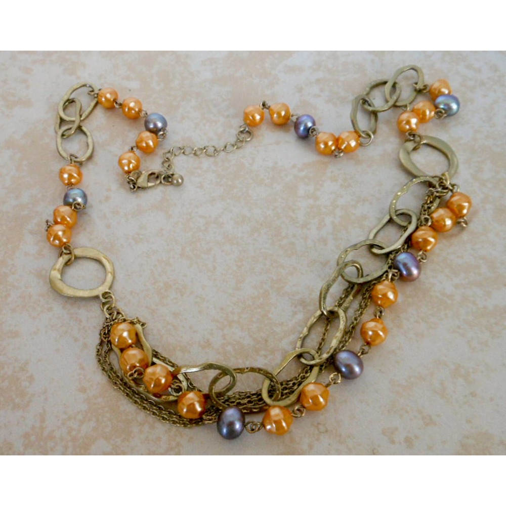 Vintage Silver Multi-Color Hoop & Pearl Necklace